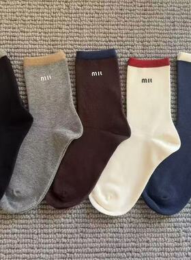 欧货早秋新款潮袜个性字母烫印中筒袜纯色时尚洋气百搭饰品袜运动