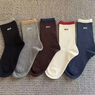 洋气百搭饰品袜运动 字母烫印中筒袜纯色时尚 欧货早秋新款 潮袜个性
