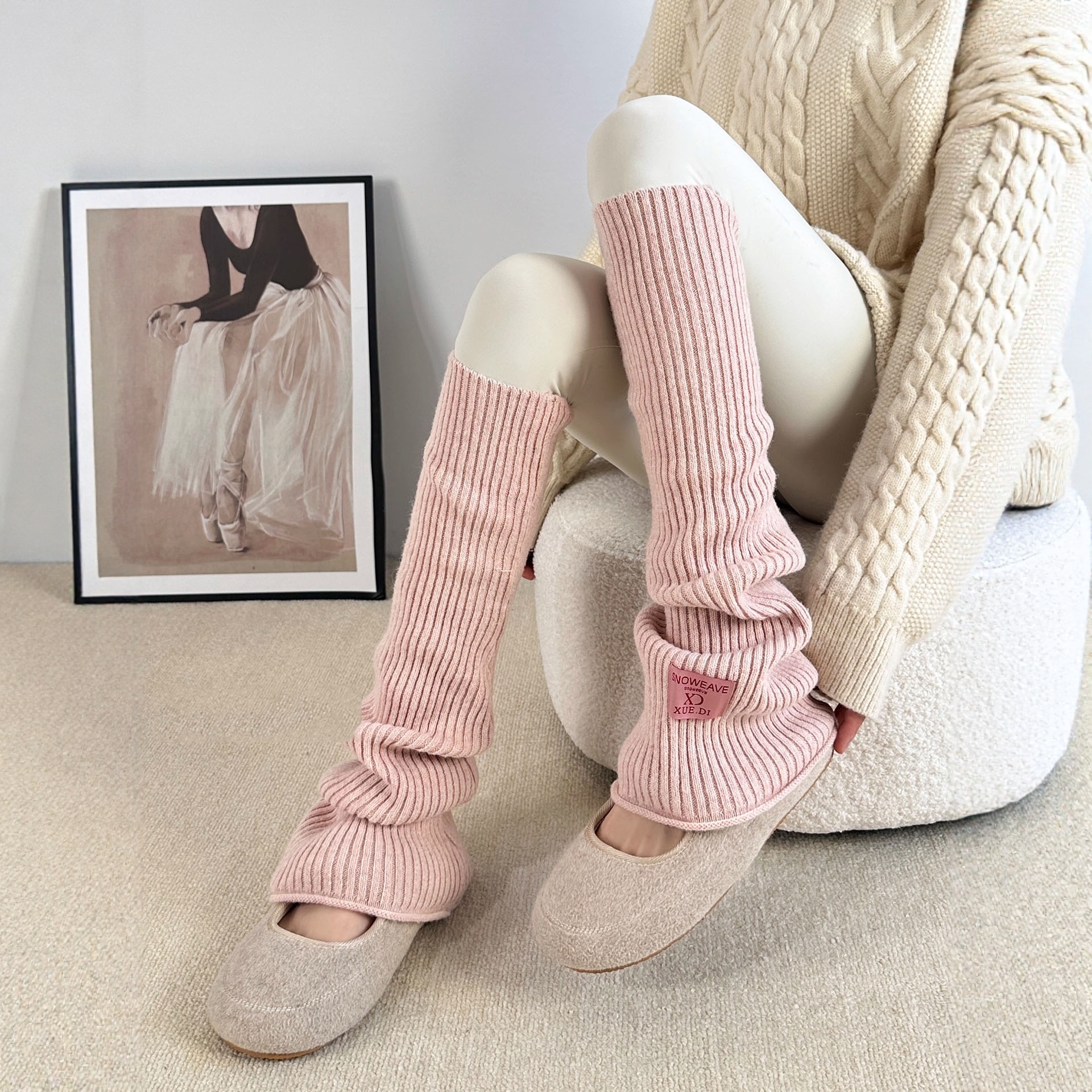 韩系山羊绒布标堆堆袜套~这个灰粉袜套真的好特别好韩好温柔！