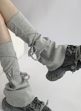 秋冬腿套y2k灰色绑带袜子女秋季中筒jk小腿袜喇叭针织袜套