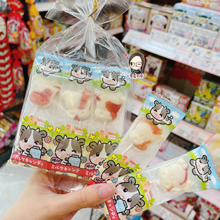 日本进口浪速制菓牛奶草莓味创意棒棒糖乳制奶牛造型糖果儿童礼物