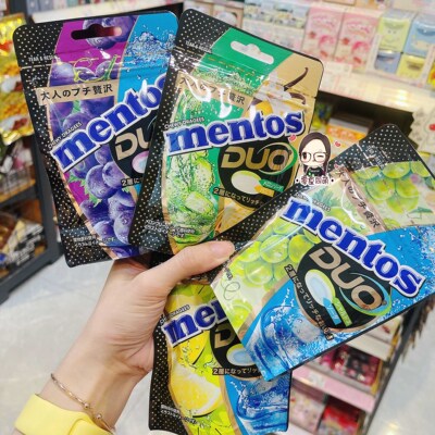 日本本土进口 mentos曼妥思双口味夹心糖葡萄哈密瓜汽水味糖果