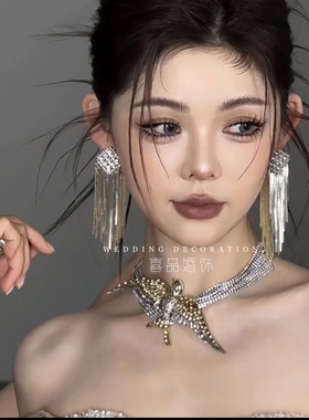 多层闪钻飞燕项链流苏耳坠