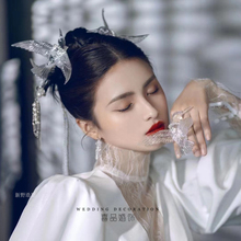 新中式古典风旗袍造型透明水晶鸟古装头饰秀禾服婚纱礼服新娘饰品