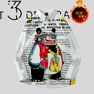 小熊衬衫熊猫印花定制加绒长袖棉衣外套大码宽松上衣套装个性