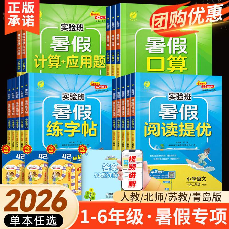 实验班暑假衔接专项字帖阅读口算计算应用题一升二升三升四升五升六预备语文数学英语人教北师青岛江苏教版暑假作业一本通