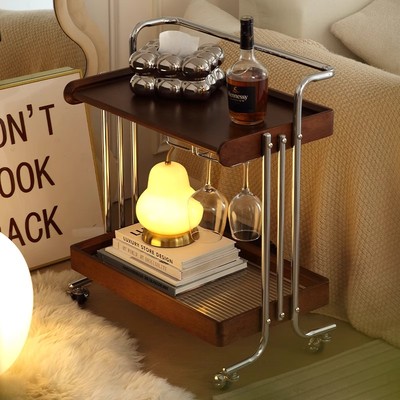 中古风实木边几可移动小推车