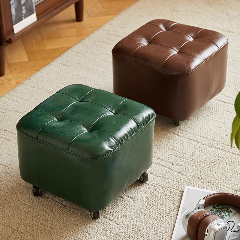 中古风实木小凳子家用矮凳沙发凳搁脚凳茶几凳结实耐用换鞋凳皮凳