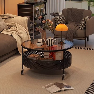 法式客厅茶几可移动玻璃茶台