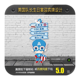 美国队长迎宾牌百天生日派对引导牌路引牌水牌指引牌设计素材PSD