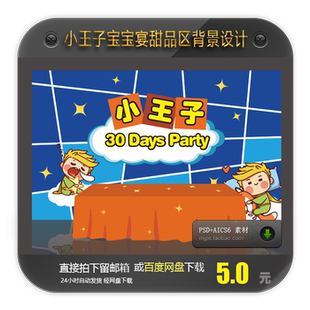 小王子主题素材宝宝宴生日满月宴甜品台背景设计矢量格式 PSD