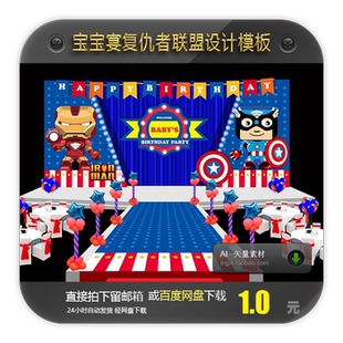 复仇者联盟主题宝宝宴舞台背景设计美国队长主题素材矢量源文件AI