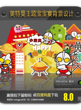 奥特曼超人卡通主题宝宝周岁宴百日宴生日派对迎宾合影背景设计