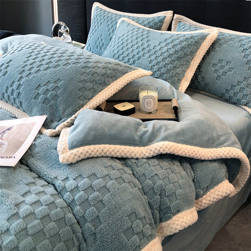 床上牛奶绒四件套珊瑚绒冬季双面法兰绒高档加绒床单被套2023新款