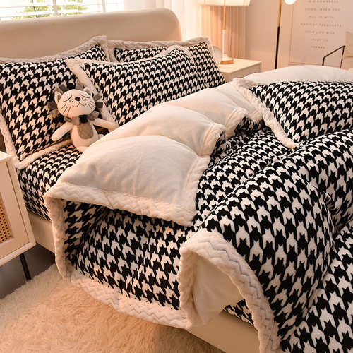 冬季加厚牛奶绒家用四件套