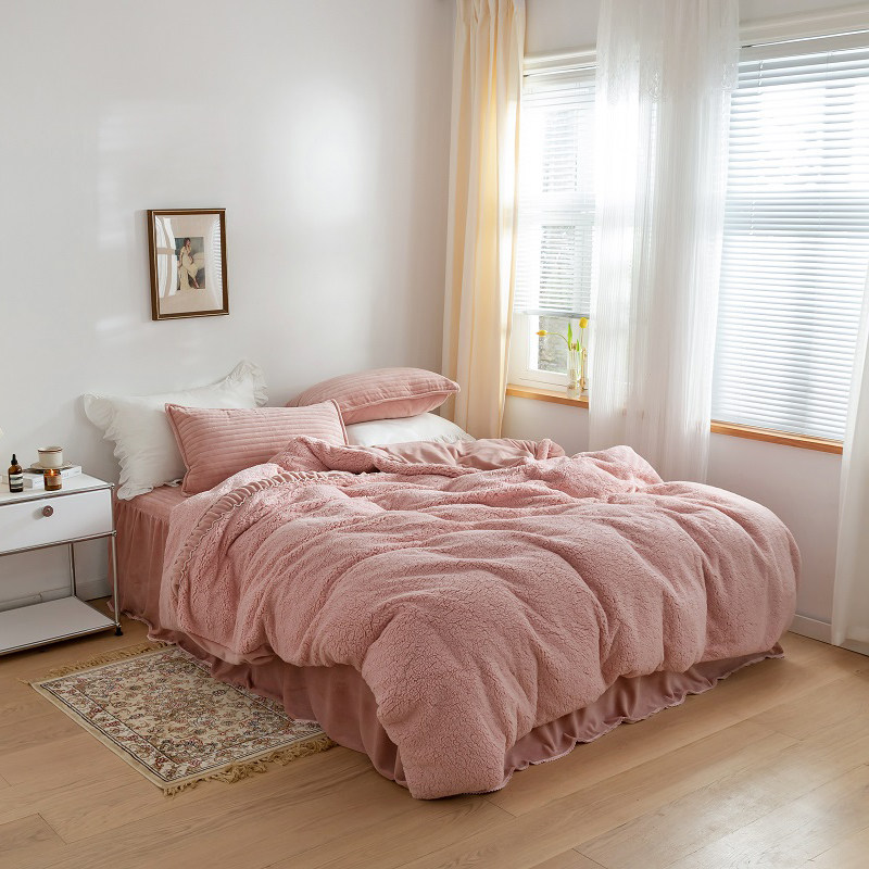 ins soft Alpaca Four piece suit thickening keep warm Quilt cover Bed skirt winter Solid milk The bed Suppliesin the Bedclothes , Bedding Sets/Family of four/Multiple sets of  category - from Buy2taobao.com to provide professional Taobao agent buy service