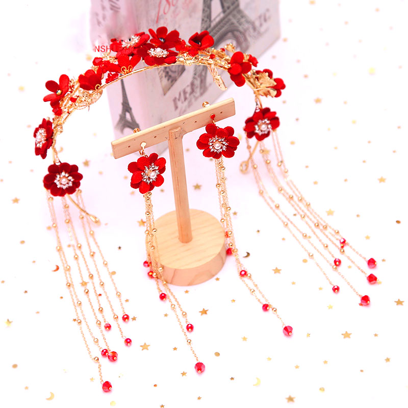 森系红色发箍敬酒服结婚新娘头饰