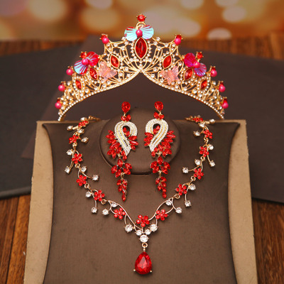 新款新娘红色皇冠三件套装生日