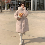 大货已出好卖粉色华夫格长款服006A-2190-P205-K288，女装棉衣/棉服，安雅