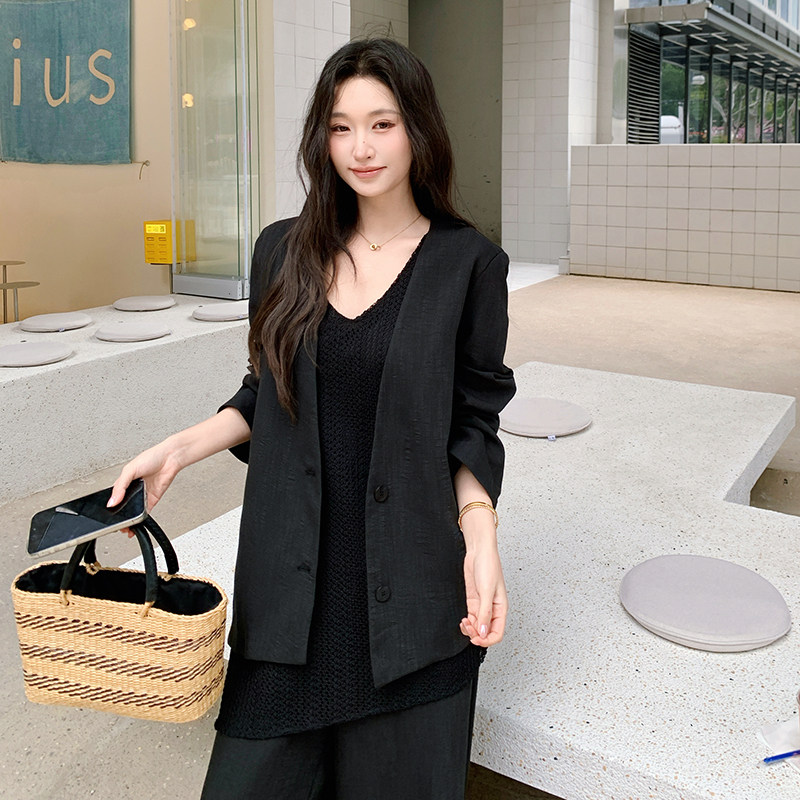 春夏新款薄西装套装+背心+裤子三件套286-2610-P230-K358,女装套装/套裙,安雅