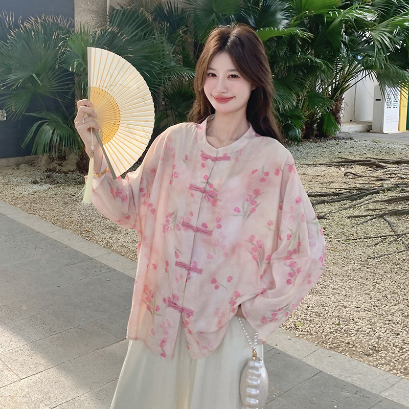 新中式套装粉色桃花上衣+白色阔腿裤286-2611-P175-K270，女装汉服，安雅