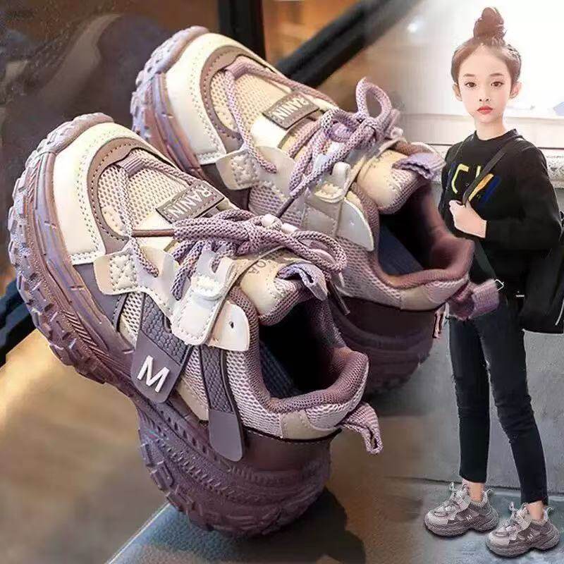 儿童鞋子2026春秋新款软底女孩运动鞋女童爆款老爹鞋网面透气轻便