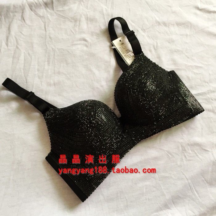 黑色 幻彩小胸聚拢金加厚全A钻满钻上衣文胸，夜店酒吧演出服内衣