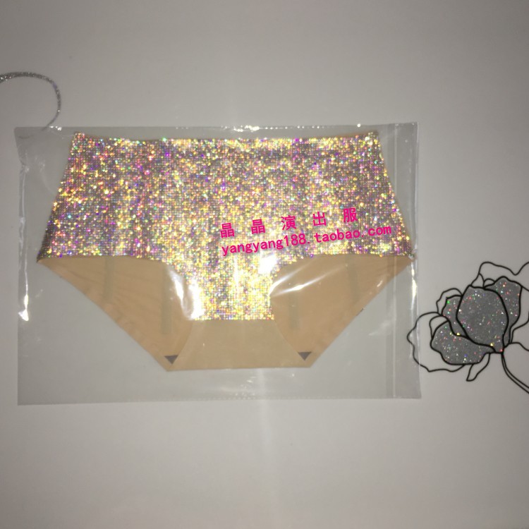 闪钻比基尼酒吧三角裤白色演出服