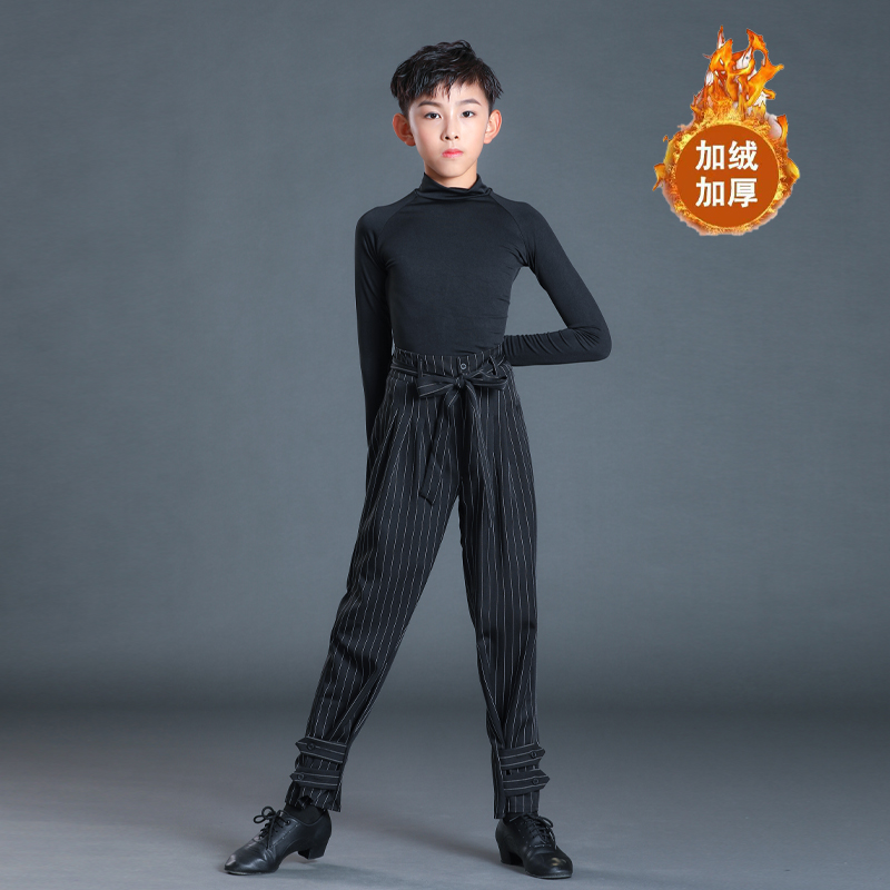 新款男童拉丁舞服男孩集训练功服舞蹈表演服儿童加绒套装演出秋冬
