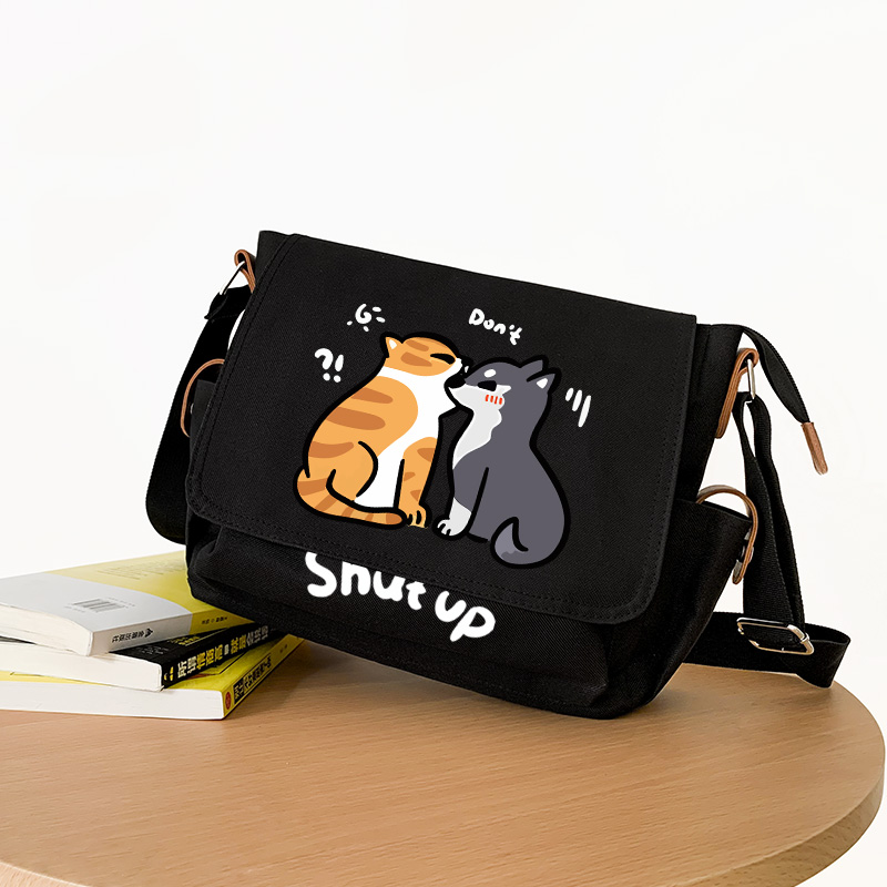 shut up 不想听别说话闭嘴斜挎包女包小学生单肩包男孩初中生痛包