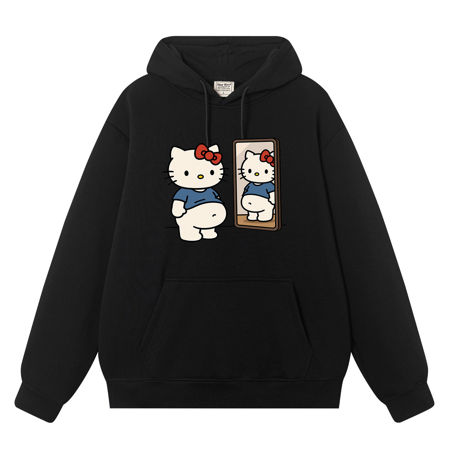 Drew美式卡通照镜子Kitty印花秋冬连帽卫衣恶搞男女情侣衣服