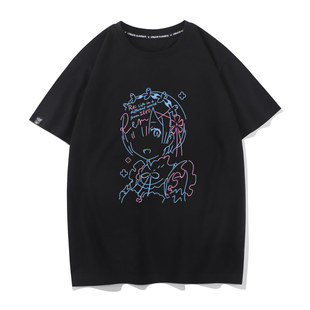 豆小萌二次元动漫周边从零开始的异世界生活蕾姆棉宽松白T恤短袖