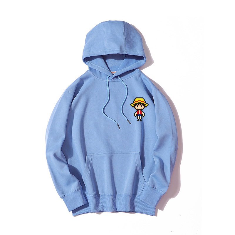 像素画海贼王路飞连帽套头卫衣