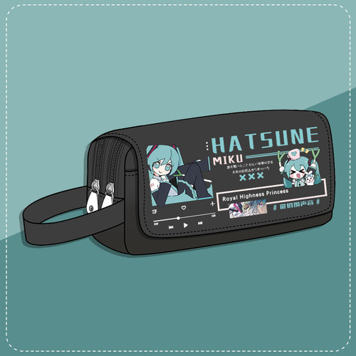 初音动漫未来笔袋男miku二次元初中小学生女大容量多层收纳文具袋