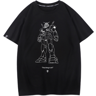 高达机动战士周边T恤联名重磅短袖纯棉半袖潮牌宽松衣服打底体恤