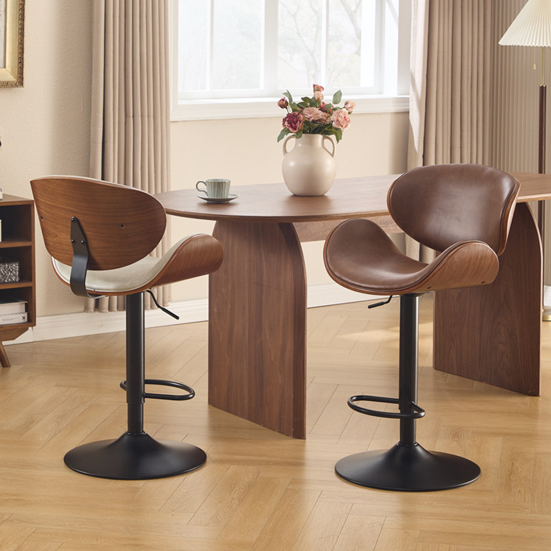 高脚椅餐厅餐椅复古吧台椅子家用高脚凳油蜡皮吧椅升降吧台凳