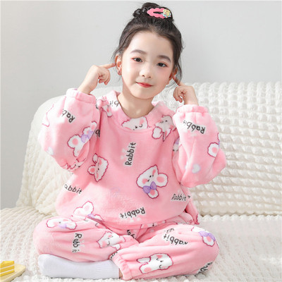 儿童睡衣女孩2025新款秋冬女大童珊瑚绒法兰绒女童冬季加厚家居服