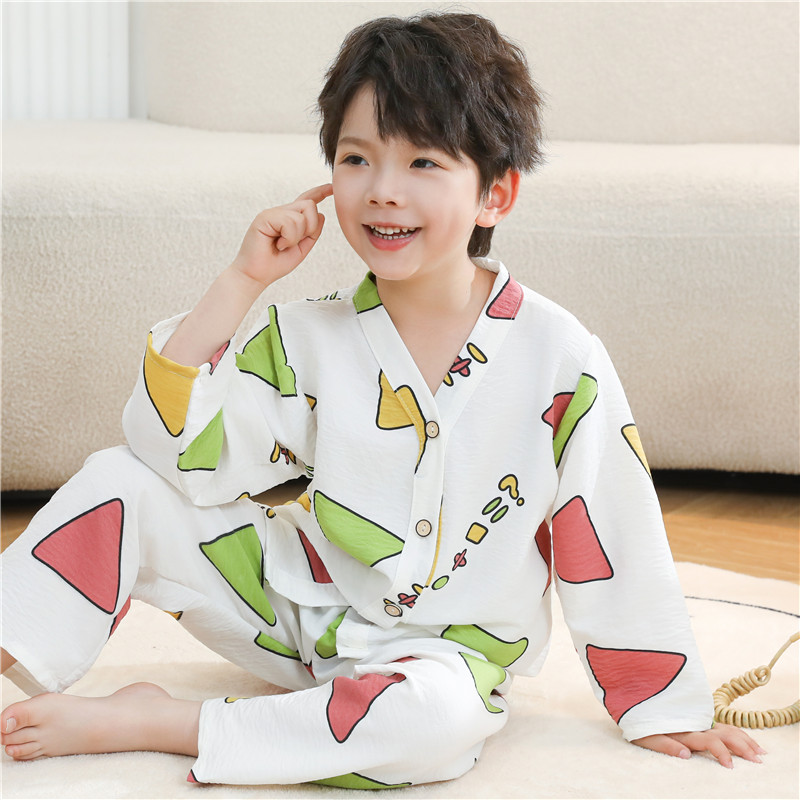 云朵棉儿童睡衣男童春秋季薄款长袖宝宝男孩中大童空调家居服套装