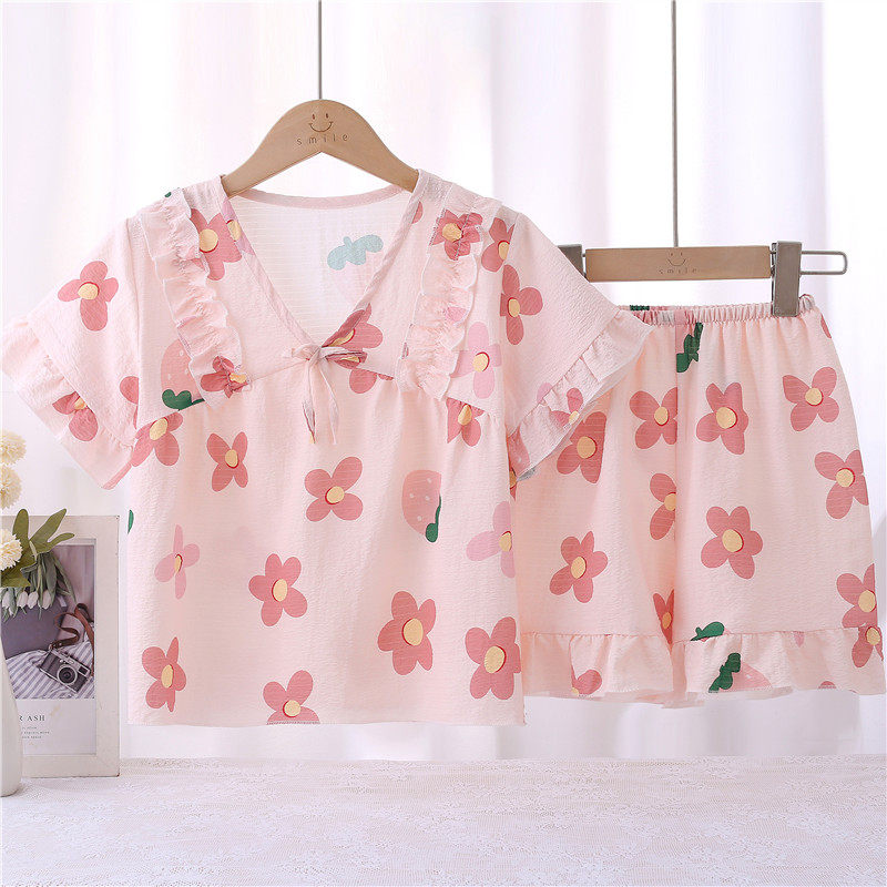 女童夏季薄新款公主女孩夏天纯棉短袖短裤套装外穿儿童睡衣家居服