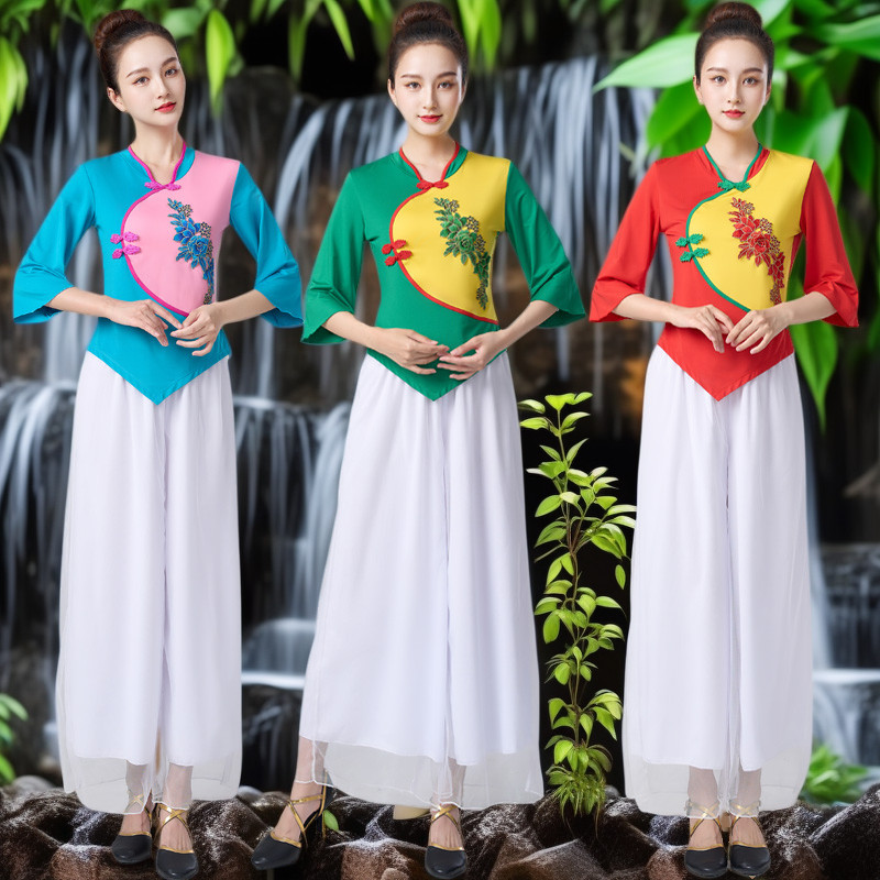 广场舞服装扇子舞演出表演衣服女