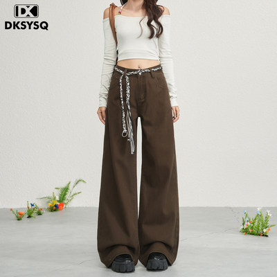 DKSYSQ棕色阔腿牛仔裤女2