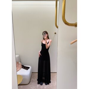 yangzifan  黑色连衣裙女春夏季吊带裙修身显瘦包臀长裙网纱裙子