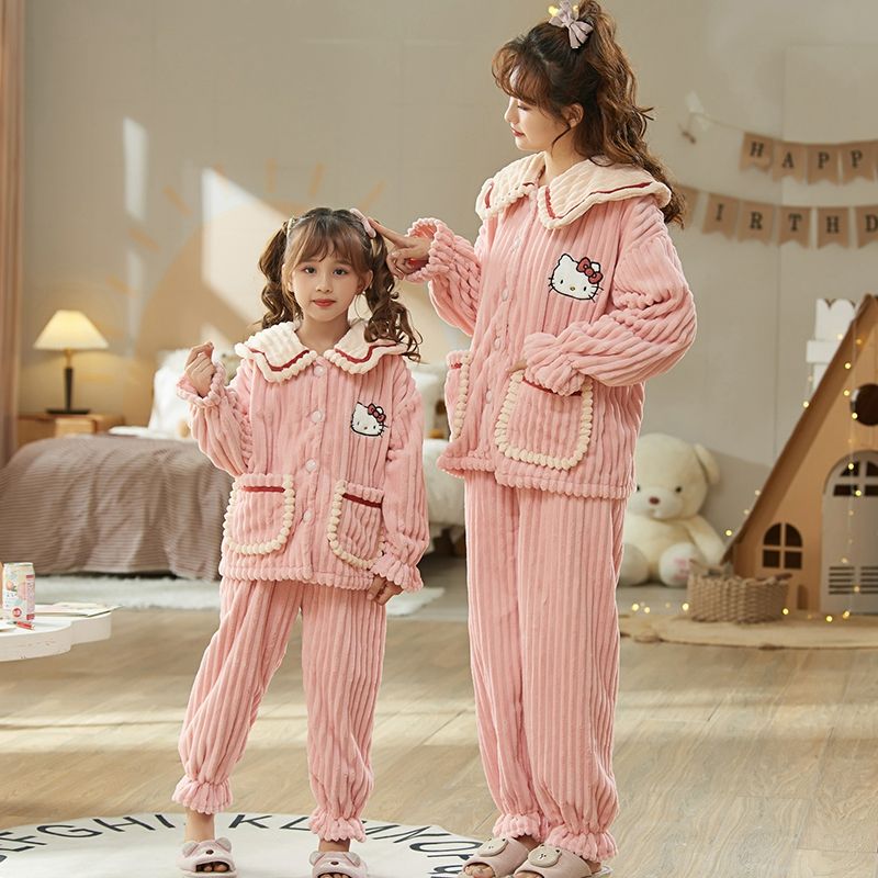 法兰绒母女士冬季加绒加厚睡衣