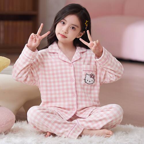 女童春秋德绒保暖长袖睡衣套装