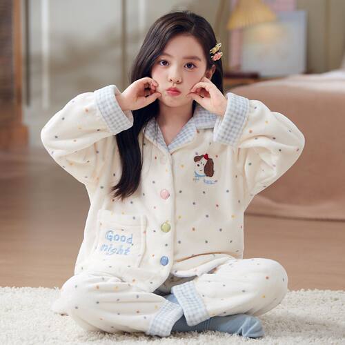 女童青少年秋冬法兰绒家居服套装