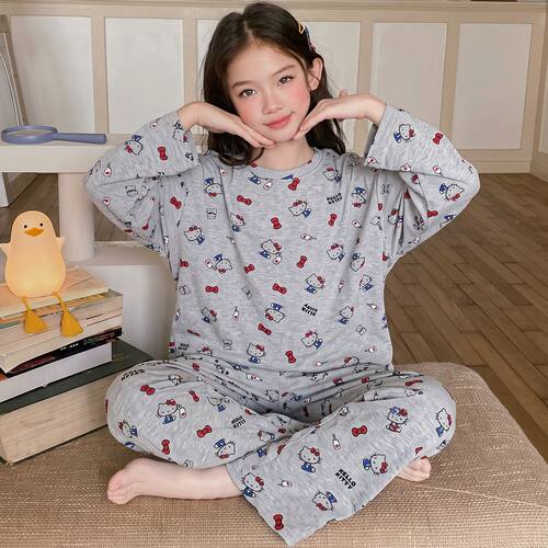 莫代尔女童睡衣套装春秋家居服