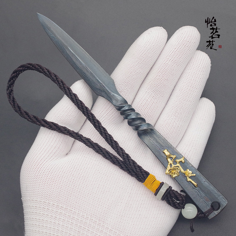 龙泉中式手工铜梅花百炼花纹钢黑茶普洱茶刀茶针撬切开饼专用工具