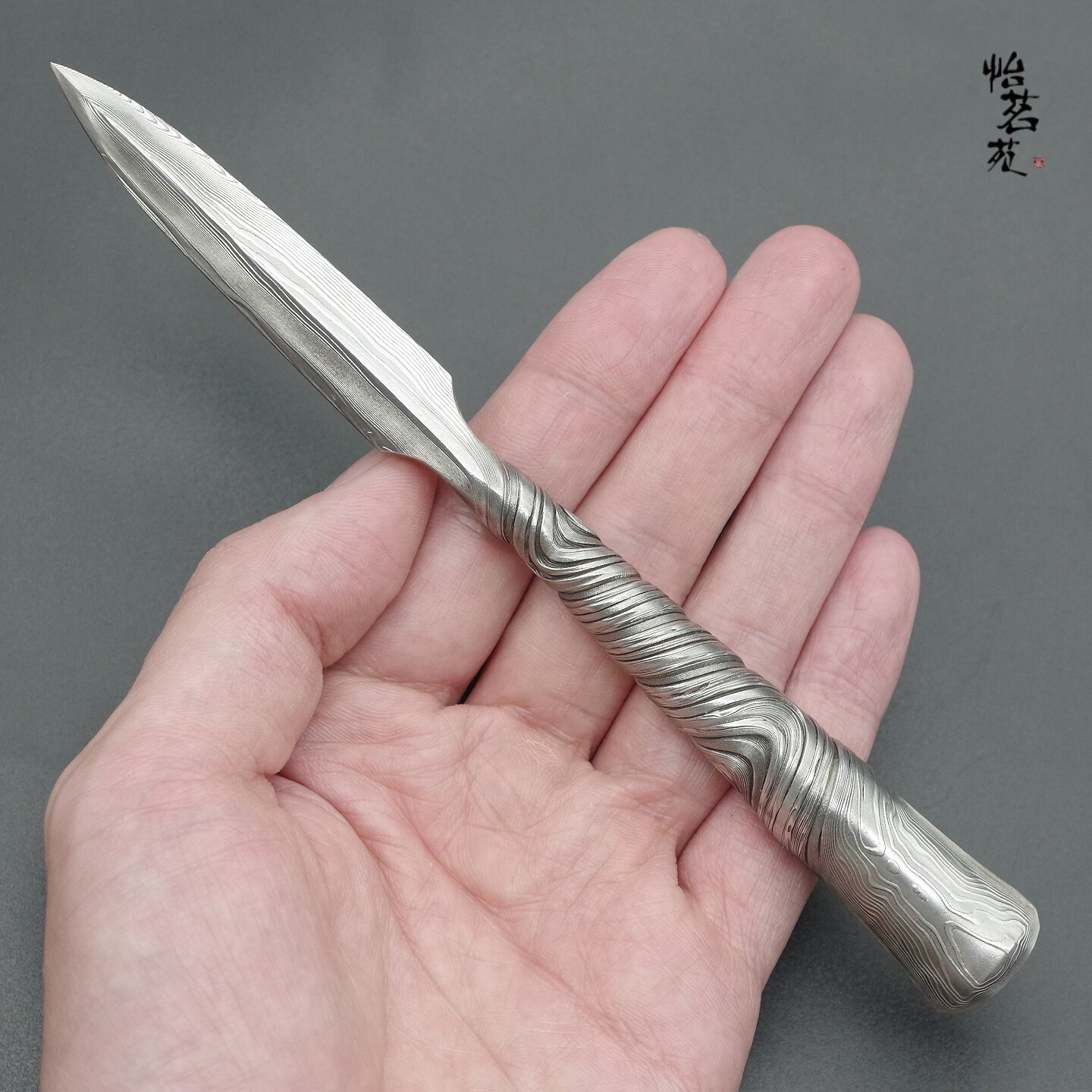 龙泉大马士革钢茶刀 手工锻打普洱茶刀茶针 开茶器茶锥撬茶具配件