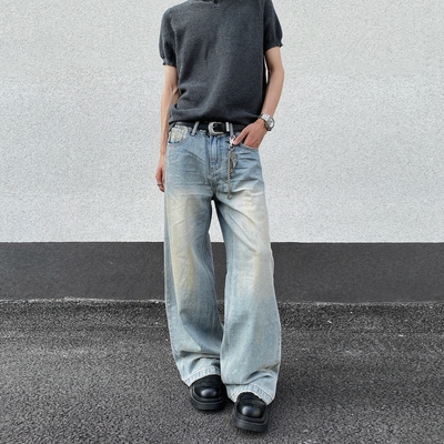 cleanfit猫须折痕牛仔裤男