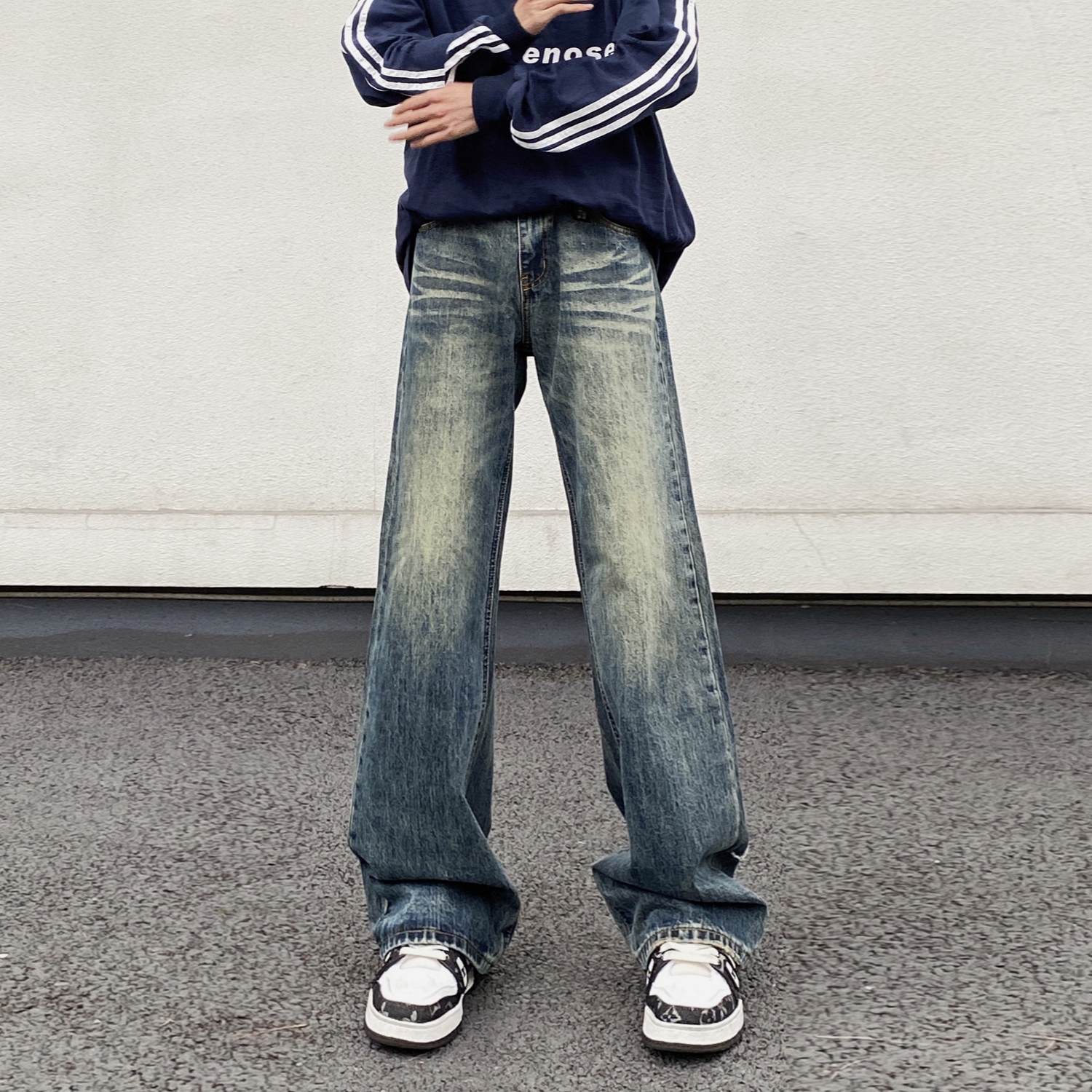 cleanfit水洗做旧显瘦微喇牛仔裤